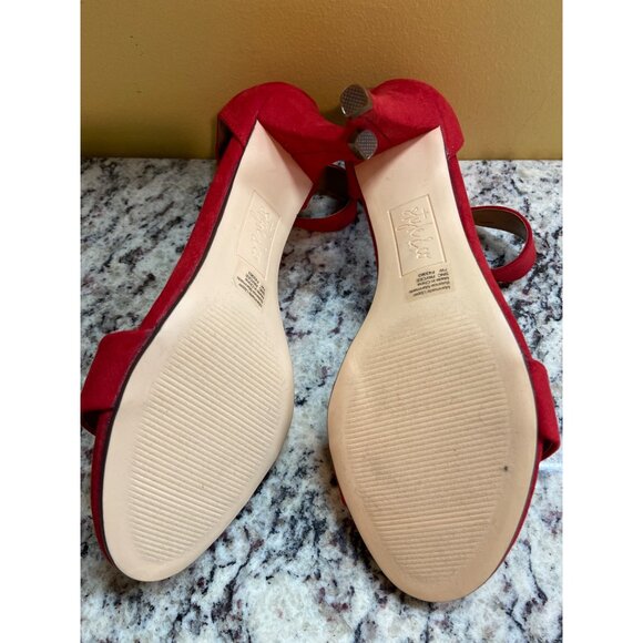 Style & Co  Ankle Strap Heels 7W Red Suede Paycee Block Sandals Date Night - Picture 8 of 8